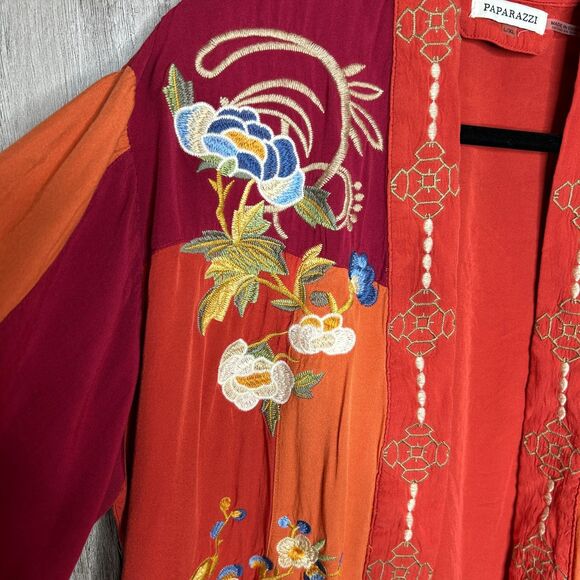 Paraparazzi Duster Womens Large XL Embroidered Bohemian Lagenlook Color Block - Picture 4 of 8